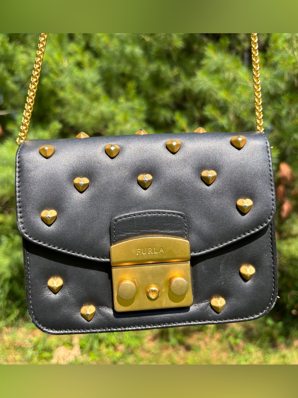 Furla Metropolis Studded Heart Leather Crossbody Bag